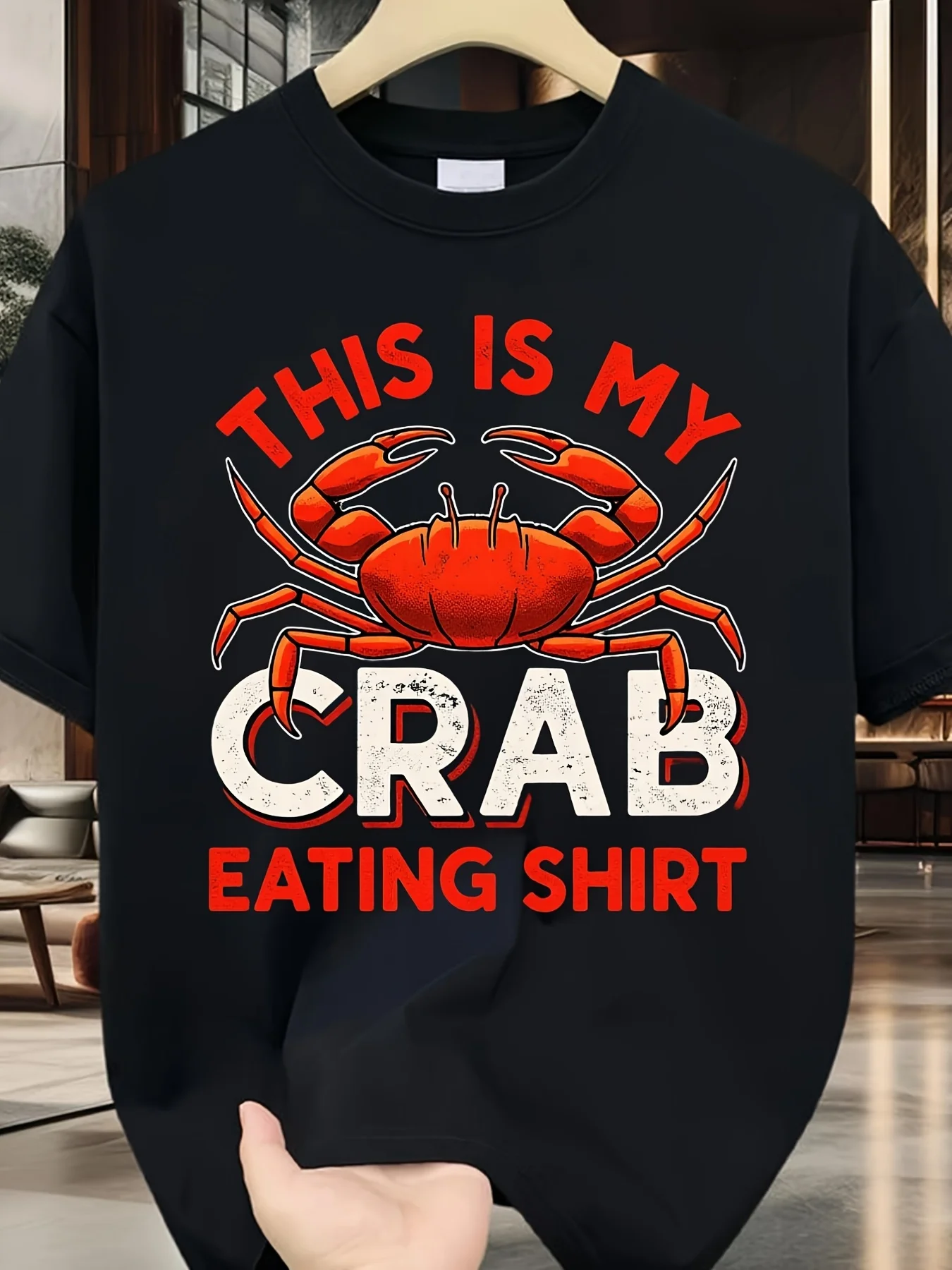 Men's Fun Crab-Themed T-Shirt, Heavyweight Short-Sleeve T-Shirt, Unisex, Eye-catching Red Crab Pattern, Printed with 'This is My Way to Eat Crab', Crab Party Outfit, Seafood Enthusiast Apparel, Vintage Casual Crew Neck Printed T-Shirt