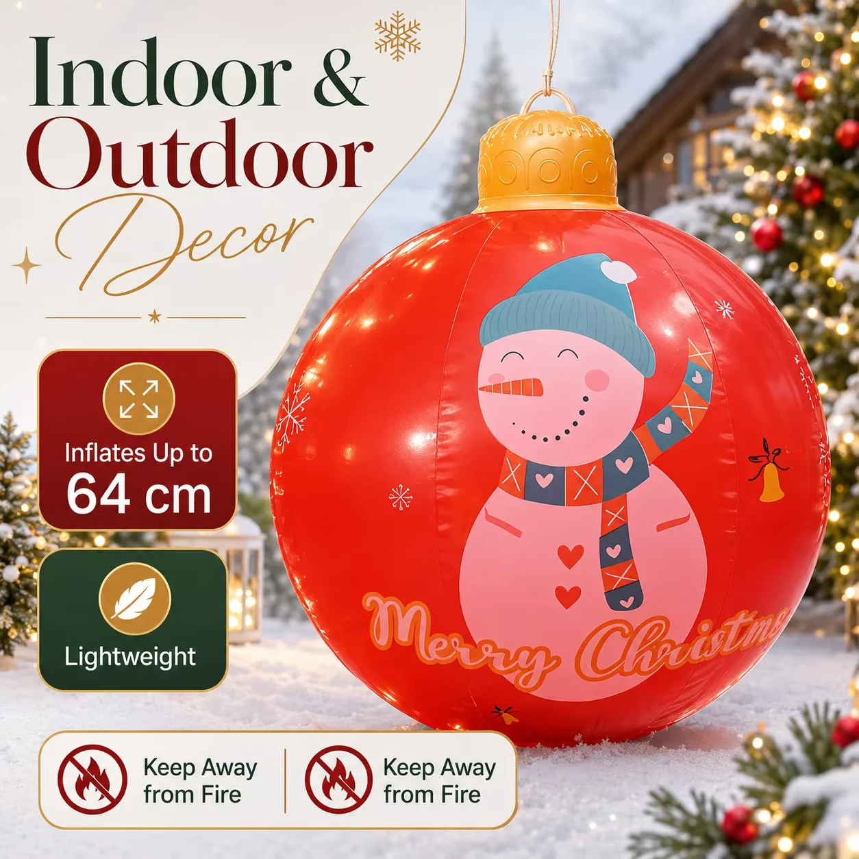 1PC Inflatable Christmas Bauble Decoration Large Merry Christmas Ball for Indoor Outdoor Lawn Garden Porch Display