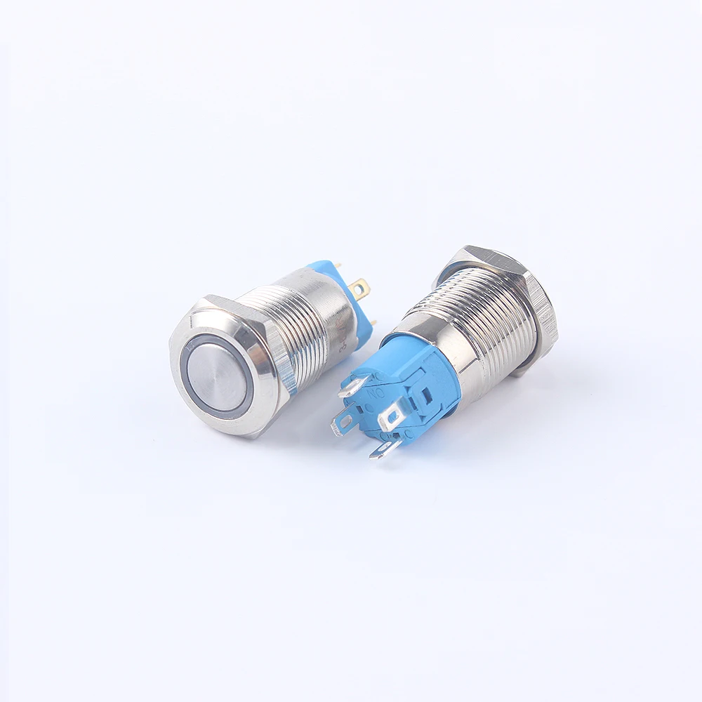 12mm Metal Push Button Switch for Car Horn Auto Switches Green Red Blue Ring Power LED Light 3V12V24V220V Waterproof Latching