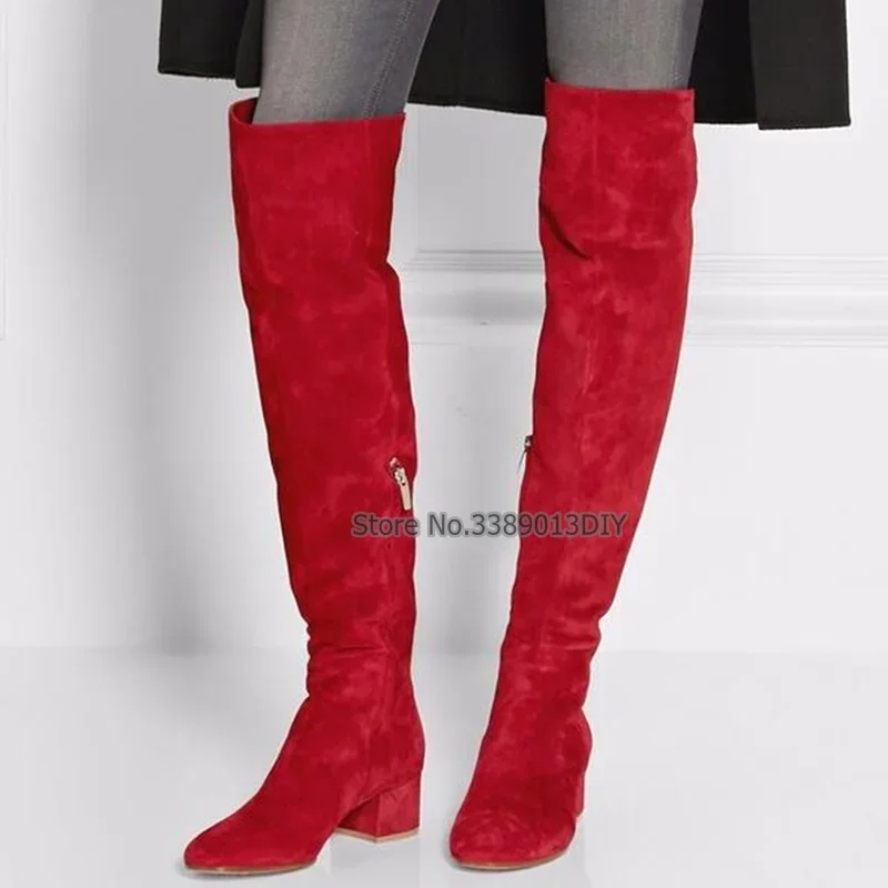 3Cm Chunky Heels Rounded-Toe Knee-High Over The Knee Thigh Boots Thick Heels Women Fashion Boots Winter Long Boots Riding Boots