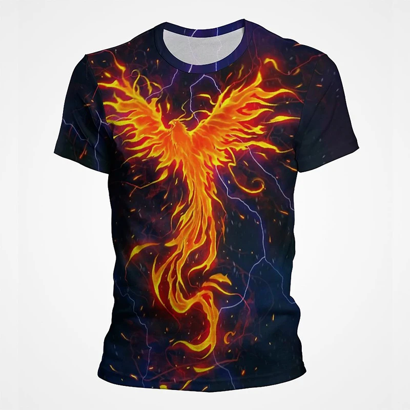 

Breathable T-shirts with Phoenix Bird Print Men's Summer Outdoor Short Sleeve Oversized Casual Pullover Male Popular Streetwear