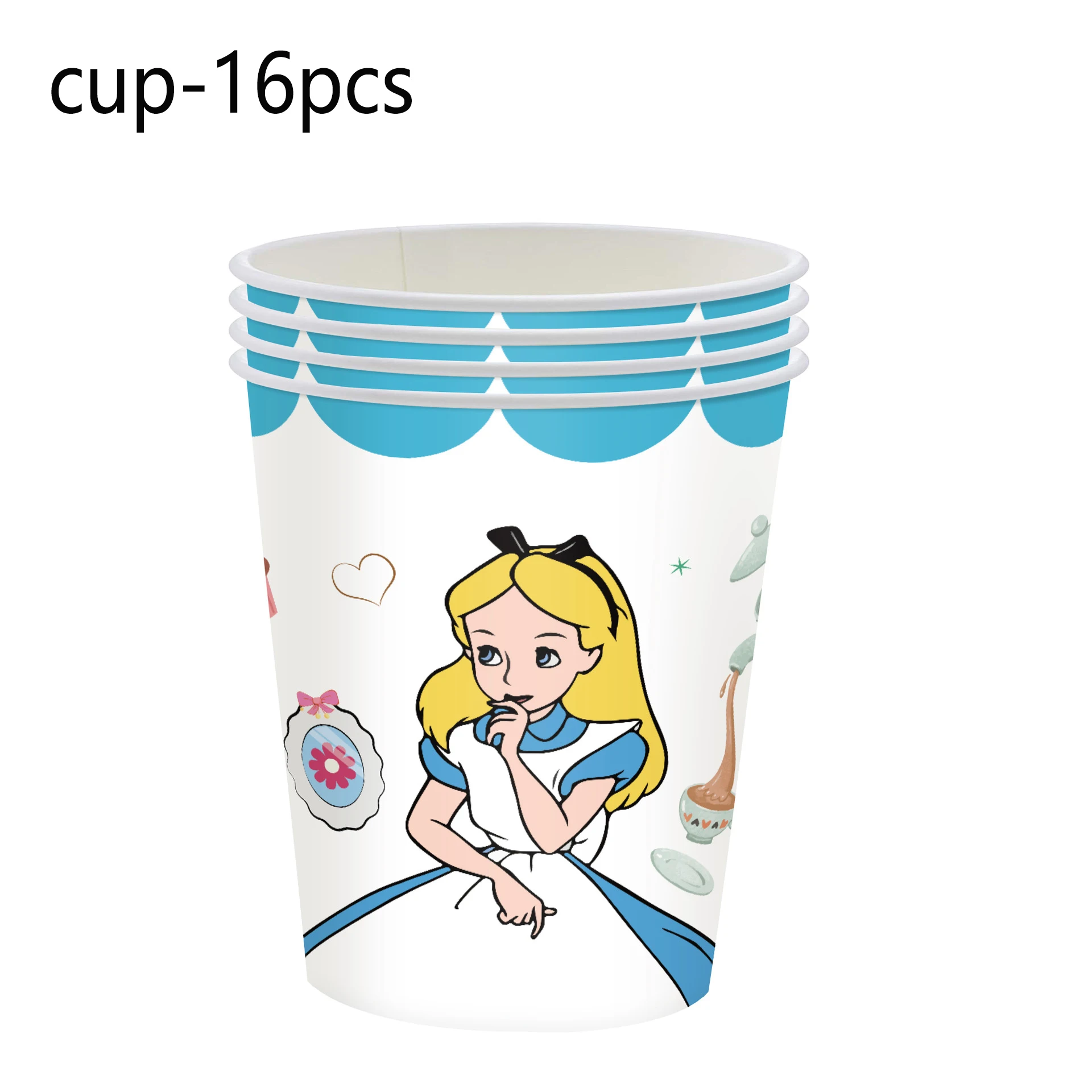 Disney Alice in Wonderland Birthday Party Decoration Include Paper Cup Plate Napkin Tablecloth Cake Topper for Kids Baby shower