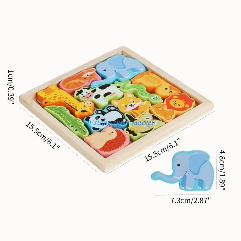 090b Bloc d'animaux en bois Puzzle puzzle jouet animaux en forme jeu en bois Puzzle Educational Stacking Game pour les