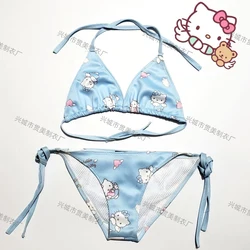 Anime Cinnamoroll My Melody Bikini Swimsuit Sanrioed Kawaii Kuromi Bra Women Dopamine Sexy Hot Girl Hanging Neck Lace Up Cartoon