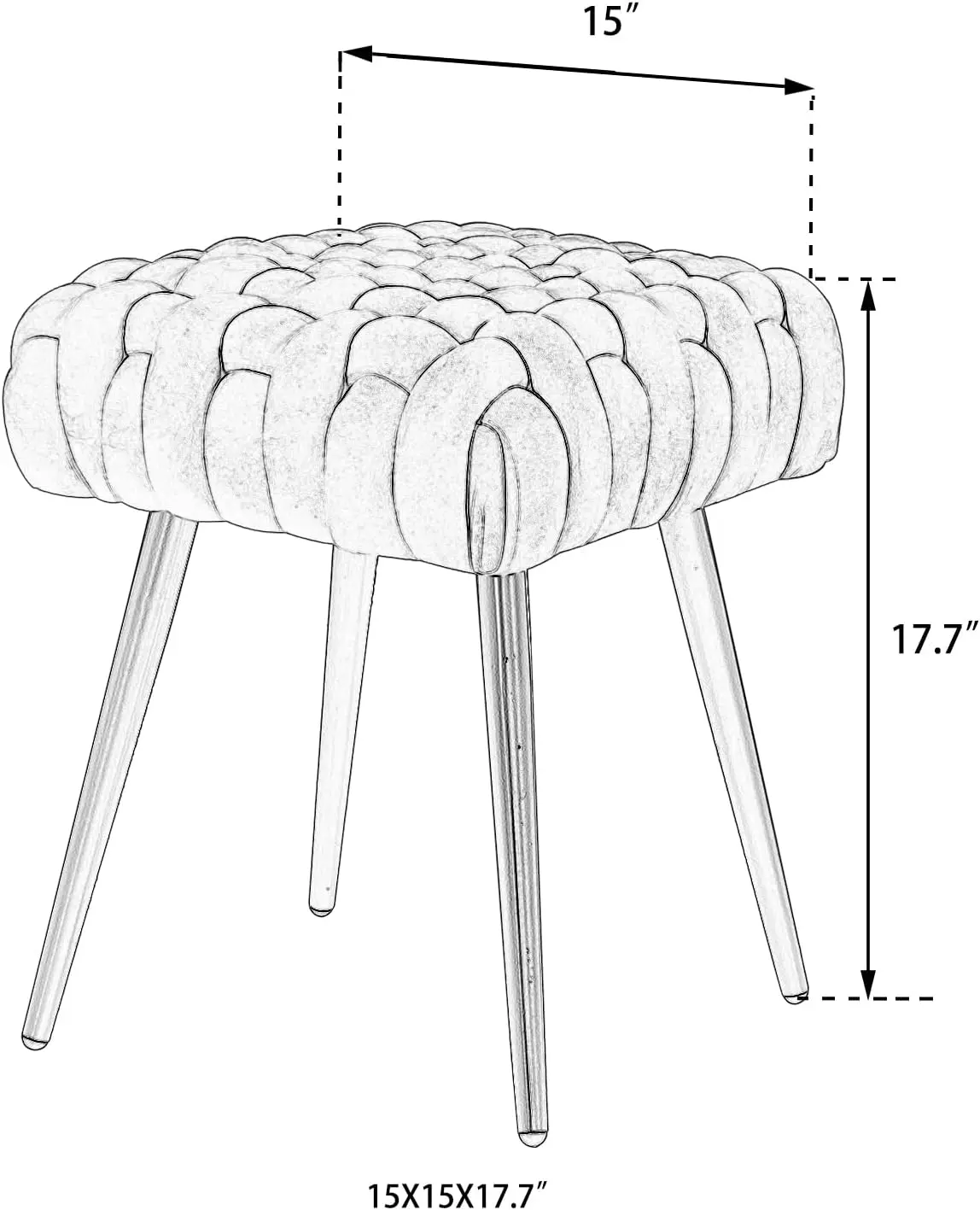 

Velvet Ottoman Footrest Stool,Tufted Fabric Upholstery Side Table Seat, Vanity Dressing Bench,Knit Lines Chair With Metal Legs