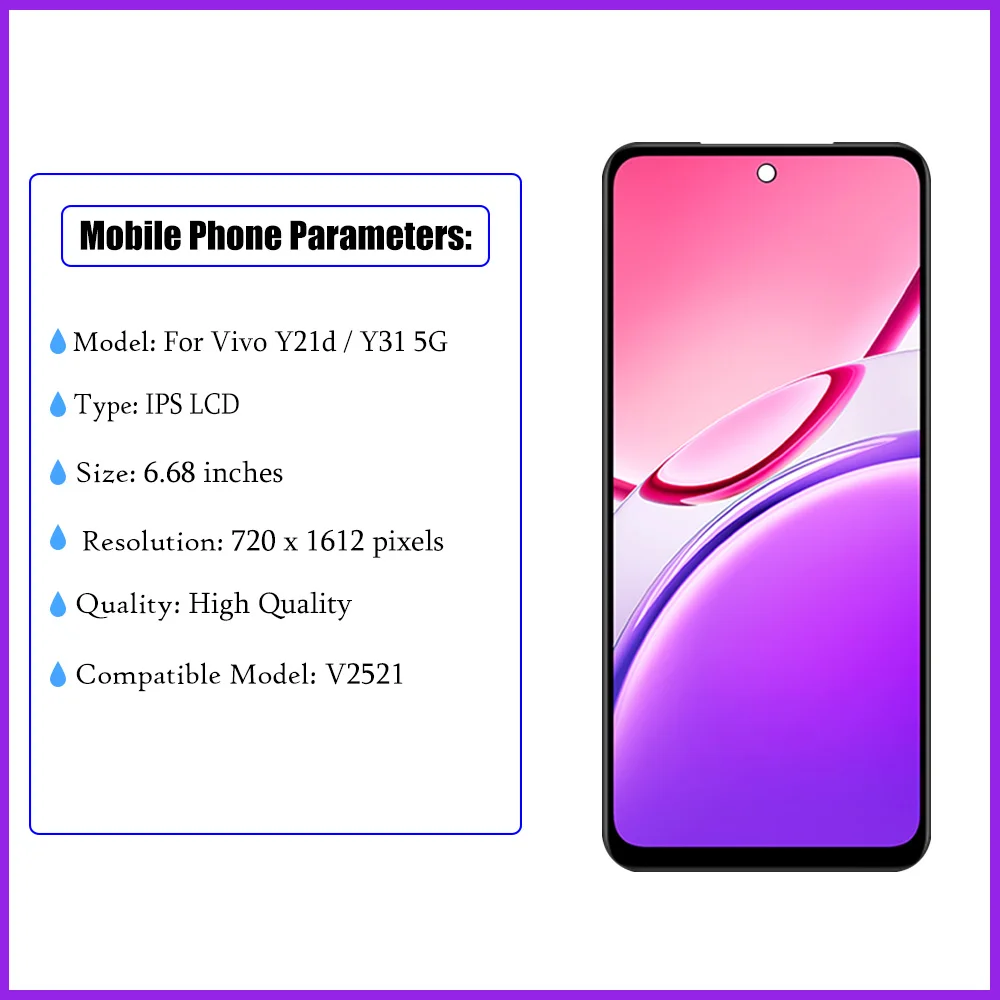 6.68 inch For Vivo Y21d LCD Display Touch Screen Digitizer