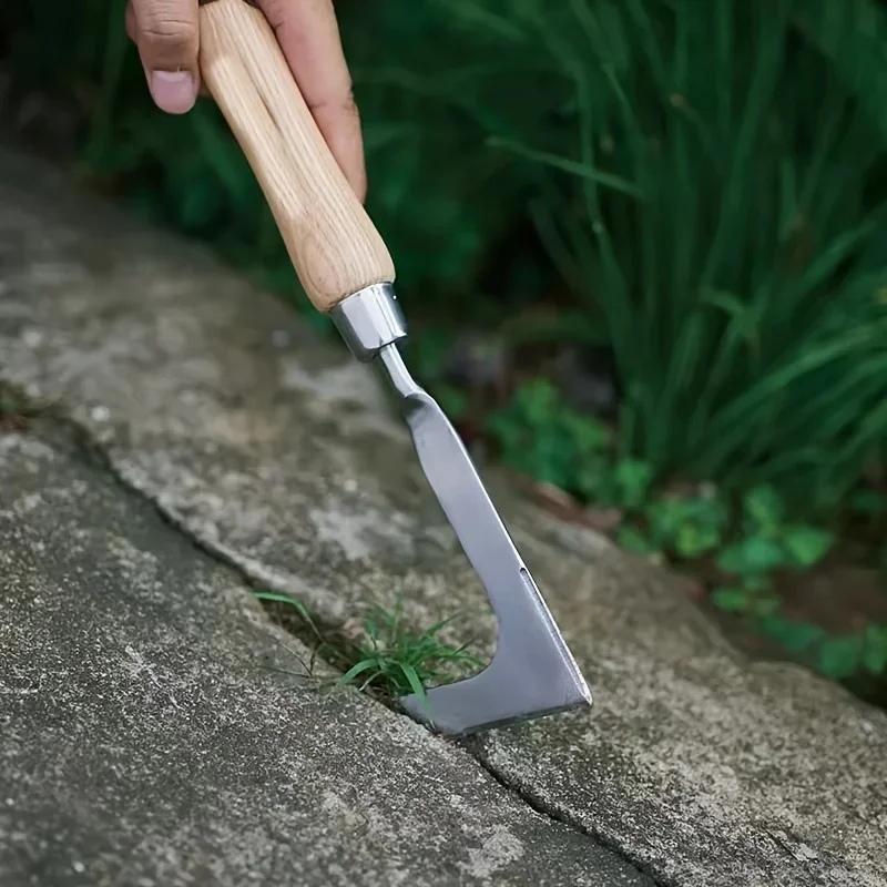 Stainless steel gap weeding tool, L-shaped multi-purpose garden hand tool, used for clearing weeds in yards, terraces, and lanes