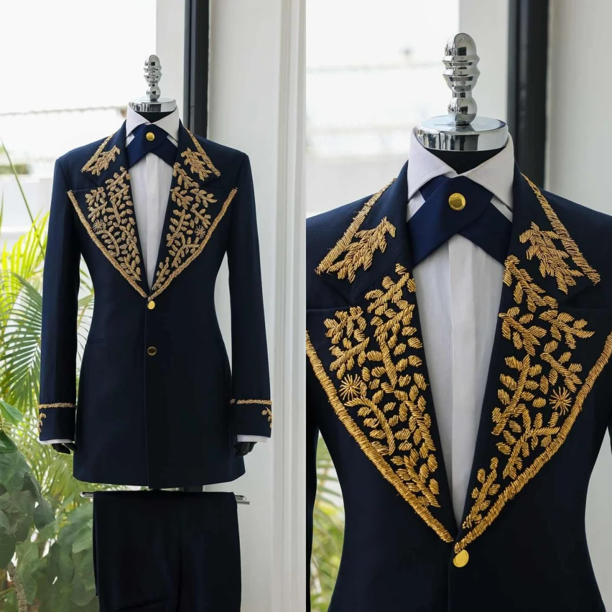 

Business Beaded Men Suits Single Breasted Notched Lapel Jacket Outfits Classic Fit Prom Male Party Customized Wear