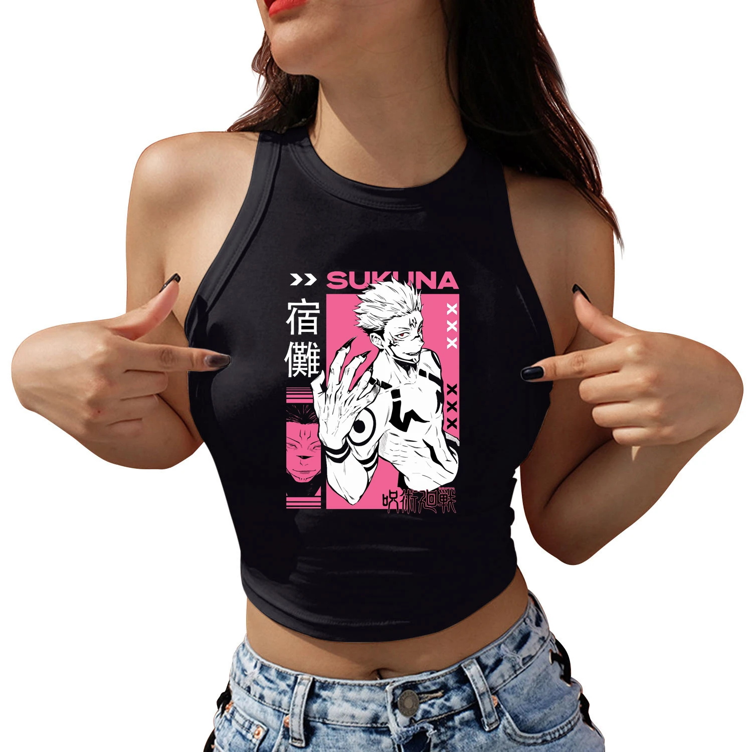 

Anime Satoru Gojo Jujutsu Kaisen Women Crop Top Streetwear Sleeveless Summer Camisole Harajuku Female Casual Y2K Tank Tops