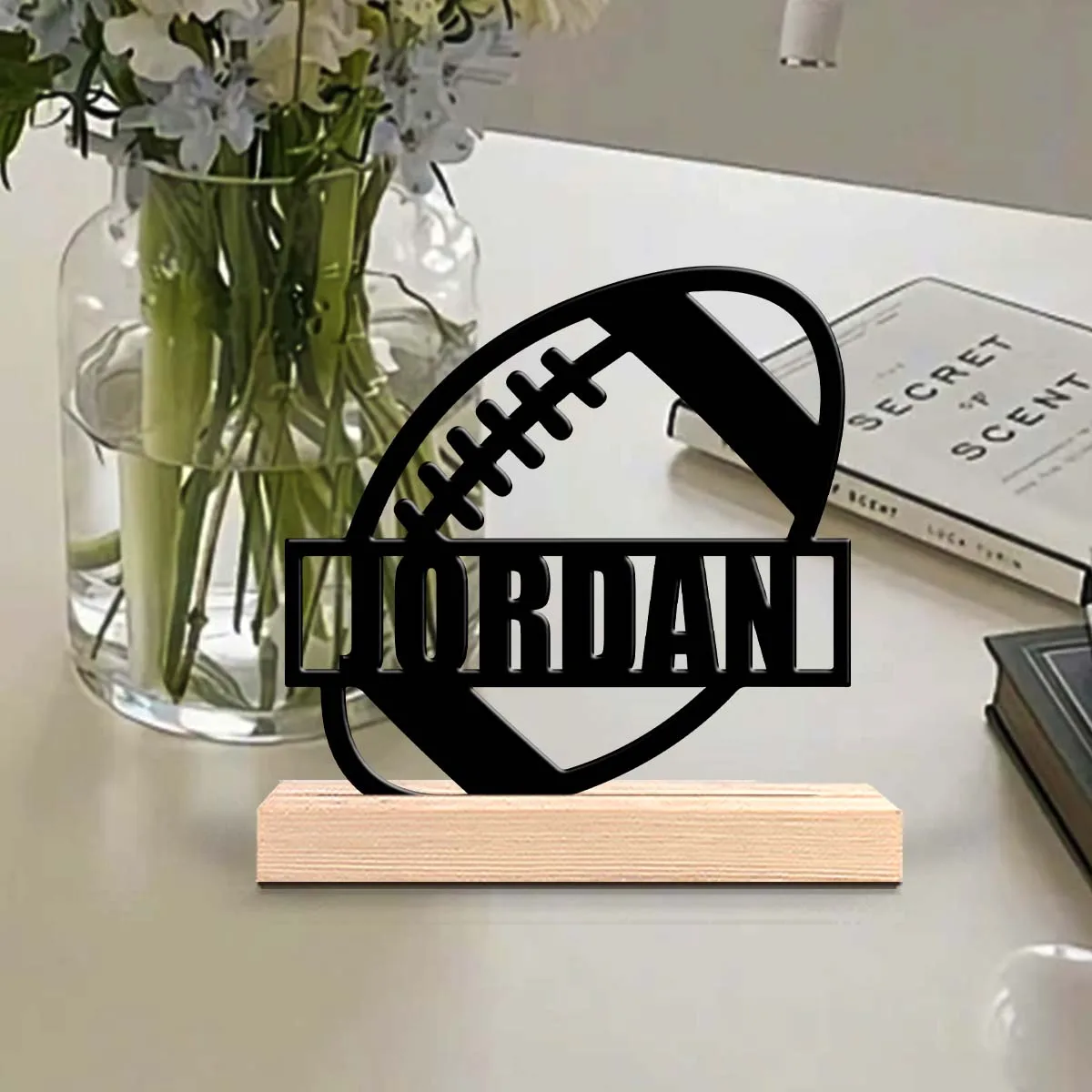 1pc Customized Metal Handicraft Ornaments Customizable Name Equipped with A Wooden Base Perfect for Home or Office Decoration