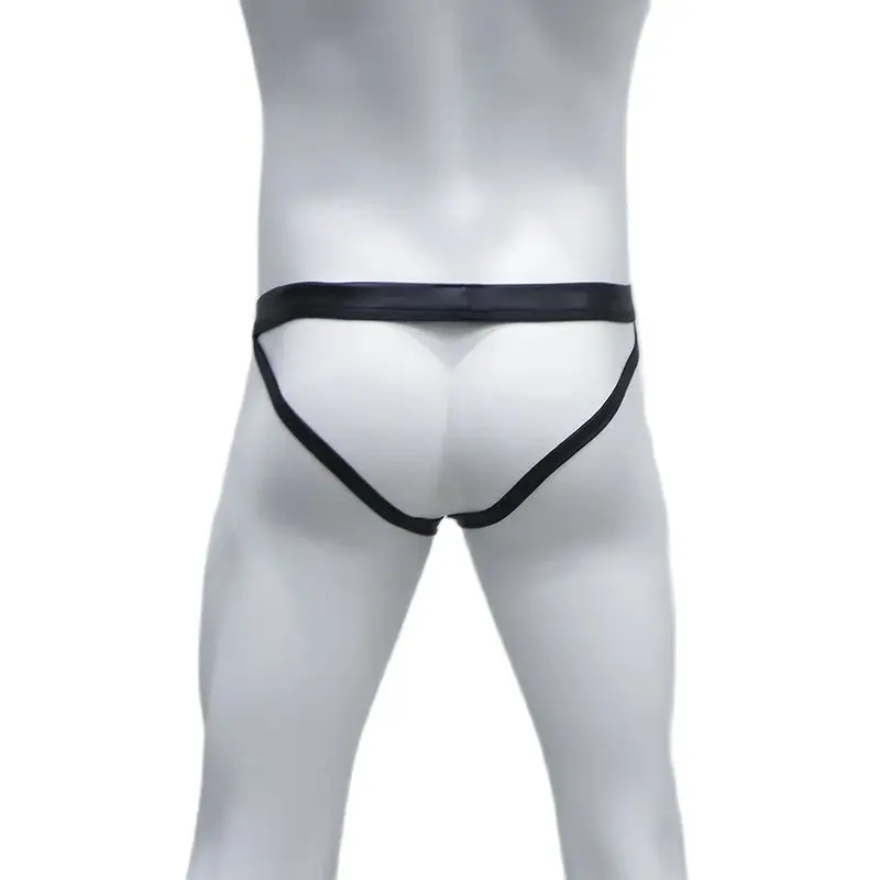 CLEVER-MENMODE Sexy Hommes String Lingerie Jockstrap Sous-Vêtements Pu Faux Cuir G String Culotte plus riche que Open Butt Slip