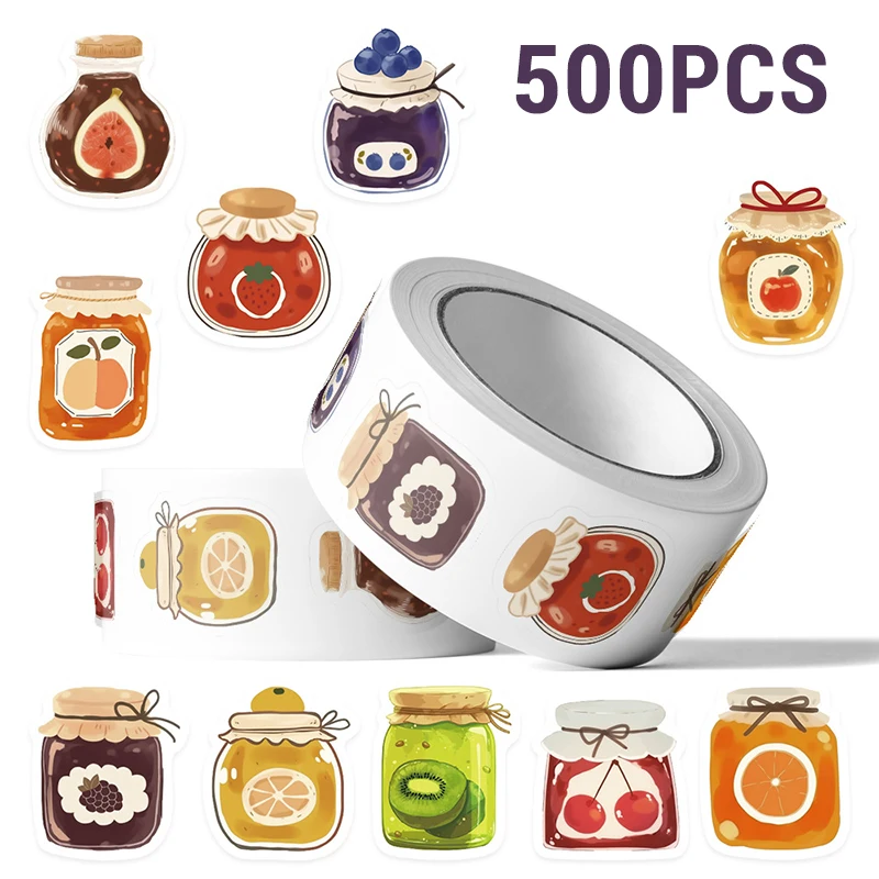 

500 шт./рулон, наклейки с узором в виде банок с джемом, в стиле еды и свежести, для дневников, телефонов, гитар, холодильников, багажа, ноутбуков, декоративные граффити-наклейки