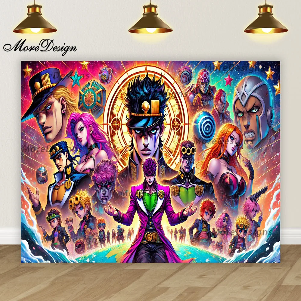 Anime JoJo Bizarre Adventure Photo Backdrop Kids Birthday Party Vinyl Polyester Photography Background Room Decoration Banner