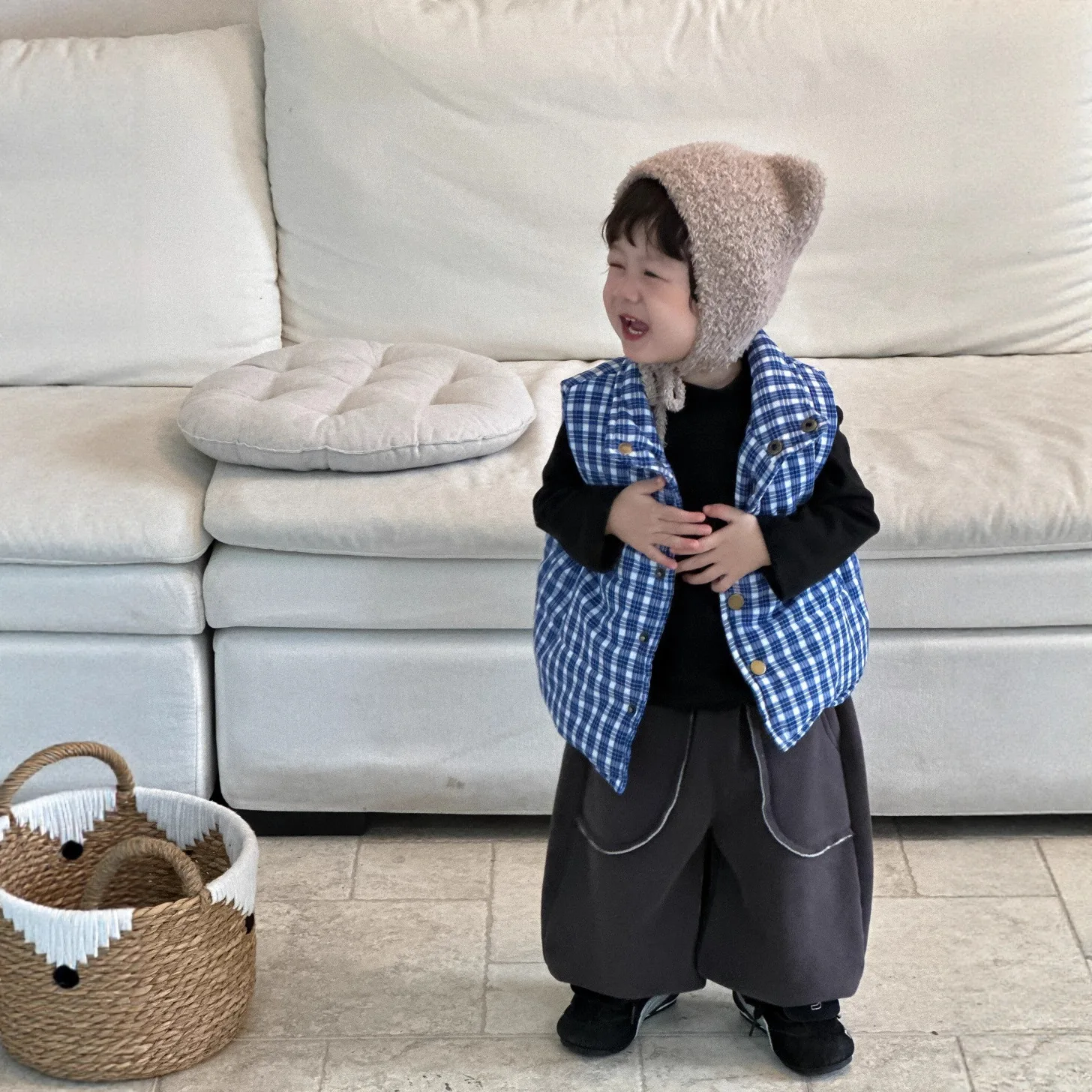 

​​2025 Fall Winter Kids Plaid Cotton Vest Toddler Sleeveless Jacket Korean Style Boys Fleece Lined Set Baby Clothes