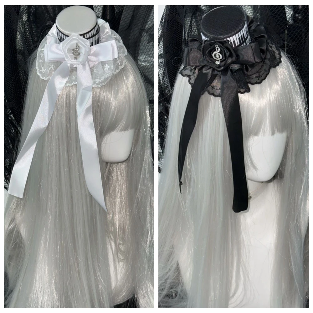 

Black White Lolita Vintage Halloween Party Headpiece Musical Notes Flowers Piano Keys Mini Flat Hat Hair Clip Hair Accessories