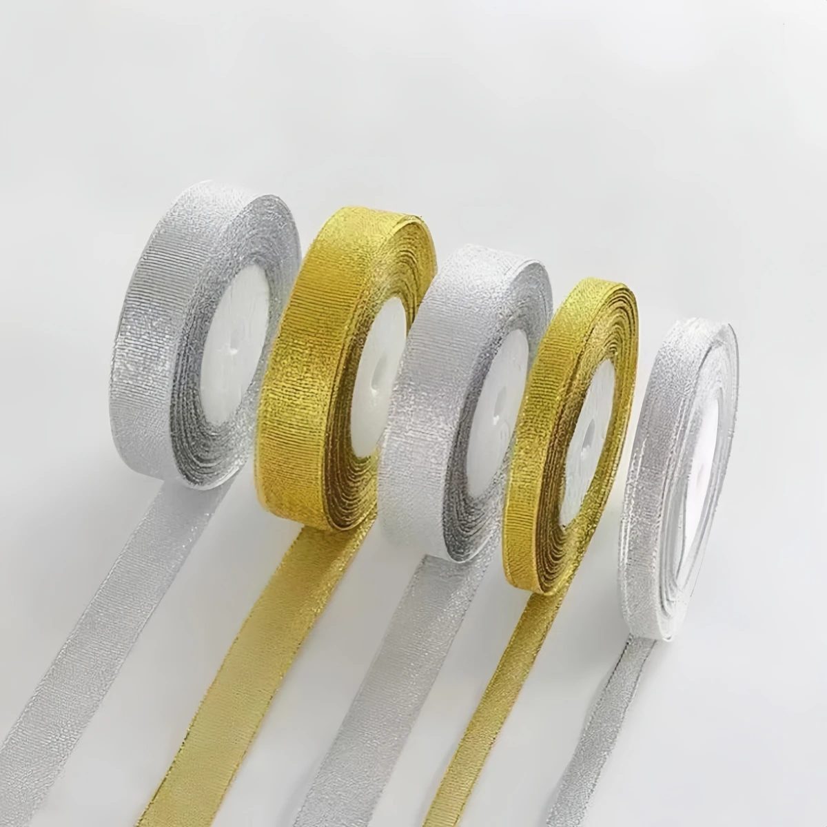 25 Yards/Lot 6mm-40mm Gold Silber Glitzerband für DIY Schleifen, Bastelarbeiten, Geschenkverpackungen, Hochzeits- und Weihnachtsdekoration, Nähzubehör – Detail 6