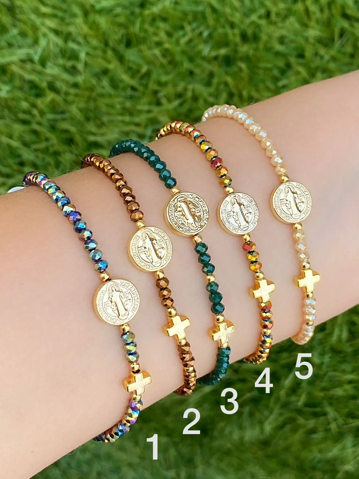 KKBEAD Damen-Armband mit Jesus-Kreuz, Perlenkristall, religiöser Schmuck, Geschenk, San Benito Pulseras, modisches Accessoire – Detail 1