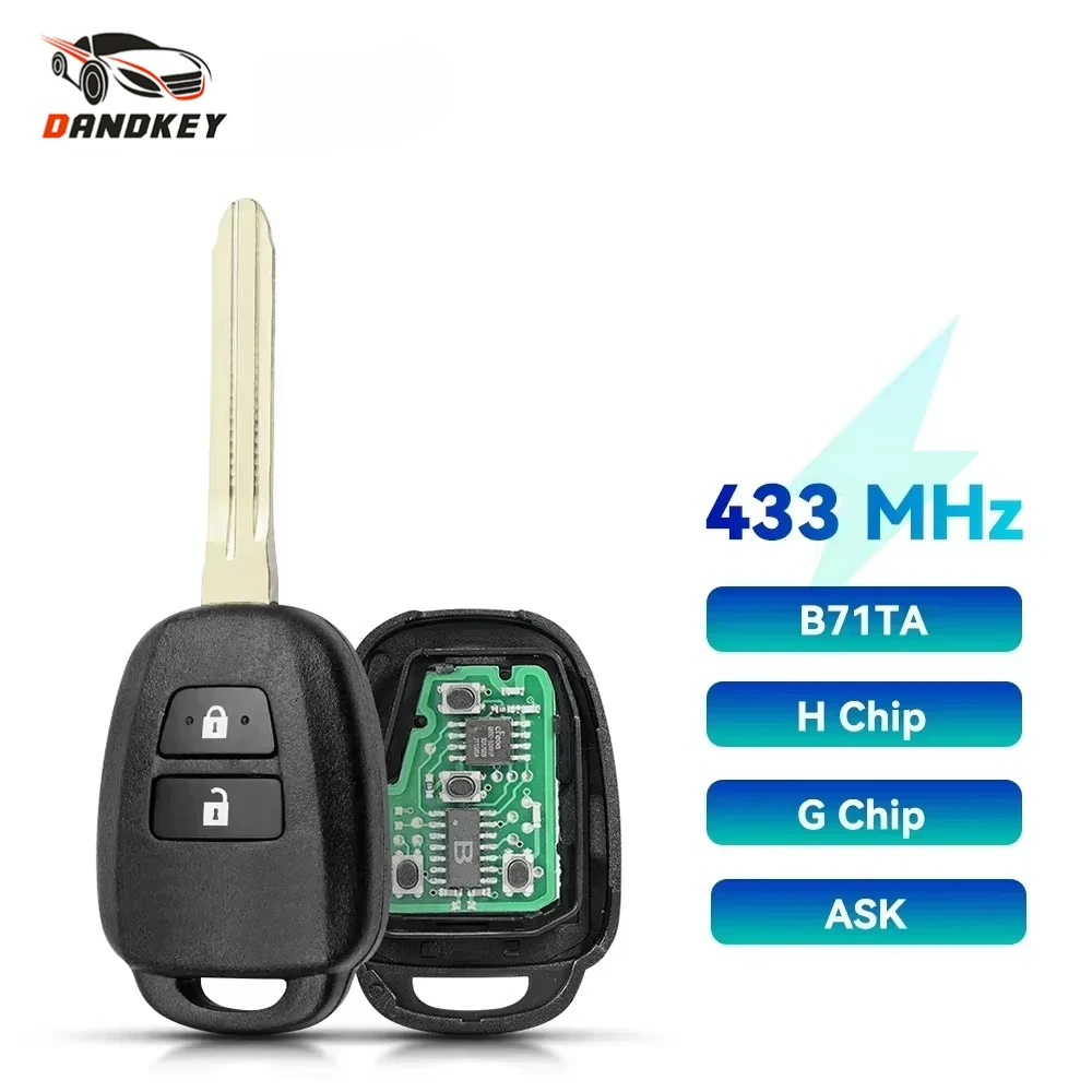 Dandkey B71TA 433MHz Smart Remote Car Key For Toyota Yaris 2014-2017 Vios 2013 2014 2015 2016 FOB G / H Chip TOY43 Blade