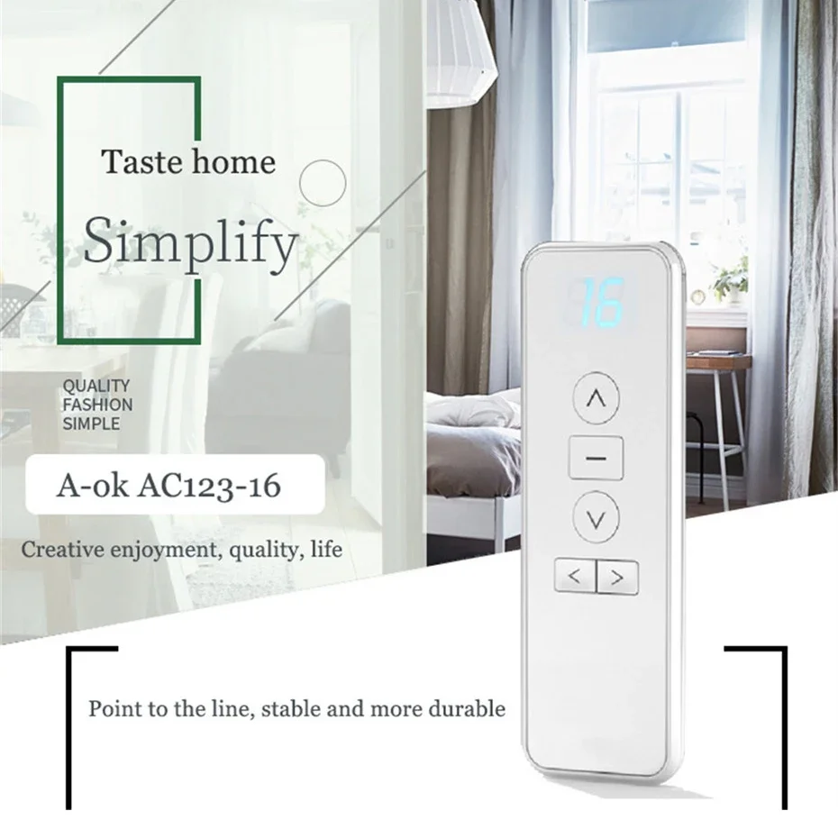 A-OK AC123 1/2/6/16-CH Remote Controller RF433 Wireless Control Transmitter for A-OK Electric Curtian Motor,with Battery