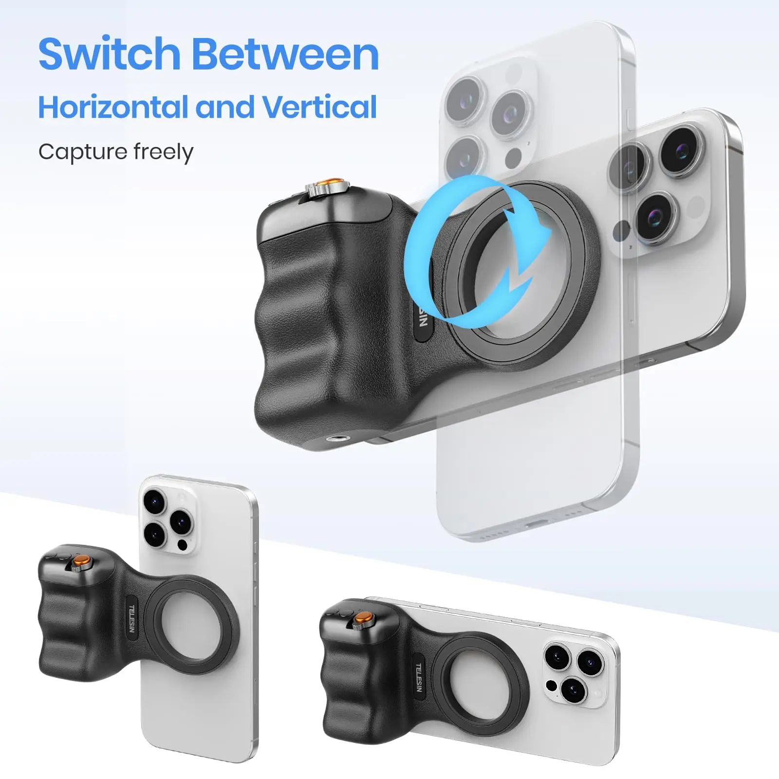 

Магнитная ручка для камеры телефона Telesin с беспроводной кнопкой затвора и пультом дистанционного управления для IPhone 17 16 15 14 Pro Max, видеосъемка Vlog