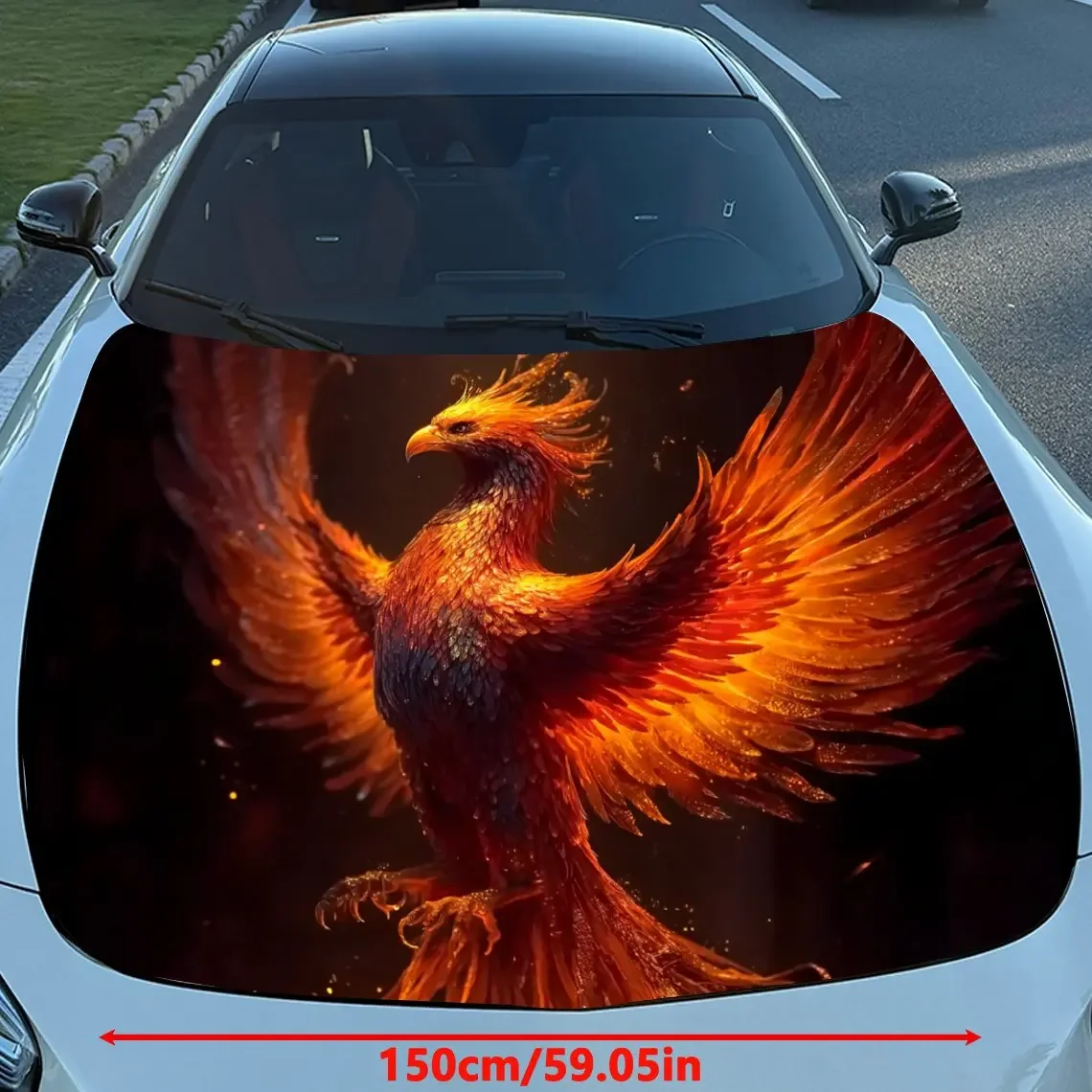Flame Phoenix Vinyl Wrap, PVC Waterproof Hood Sticker, Self-Adhesive Scratch- Stickers For Engine Cover, Decal For Trucks, Cars