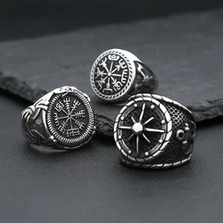 Vintage Stainless Steel Vikings Rune Rings For Men Women Fashion Nordic Odin Compass Ring Amulet Jewelry Gifts Dropshipping