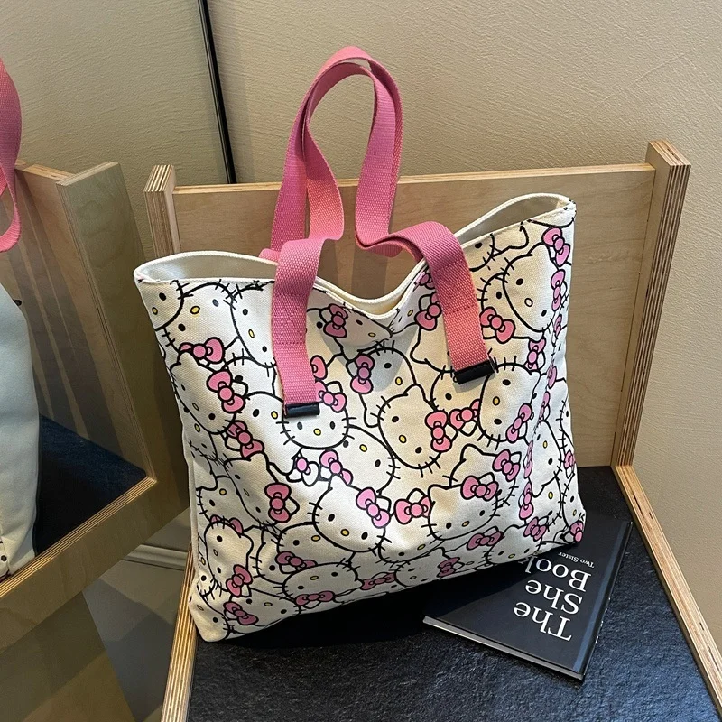 

Sanrio CuteHello Kitty New Women's Handbag Fashionable Canvas Women's Bag Cartoon Large Capacity Women's Shoulder Bag