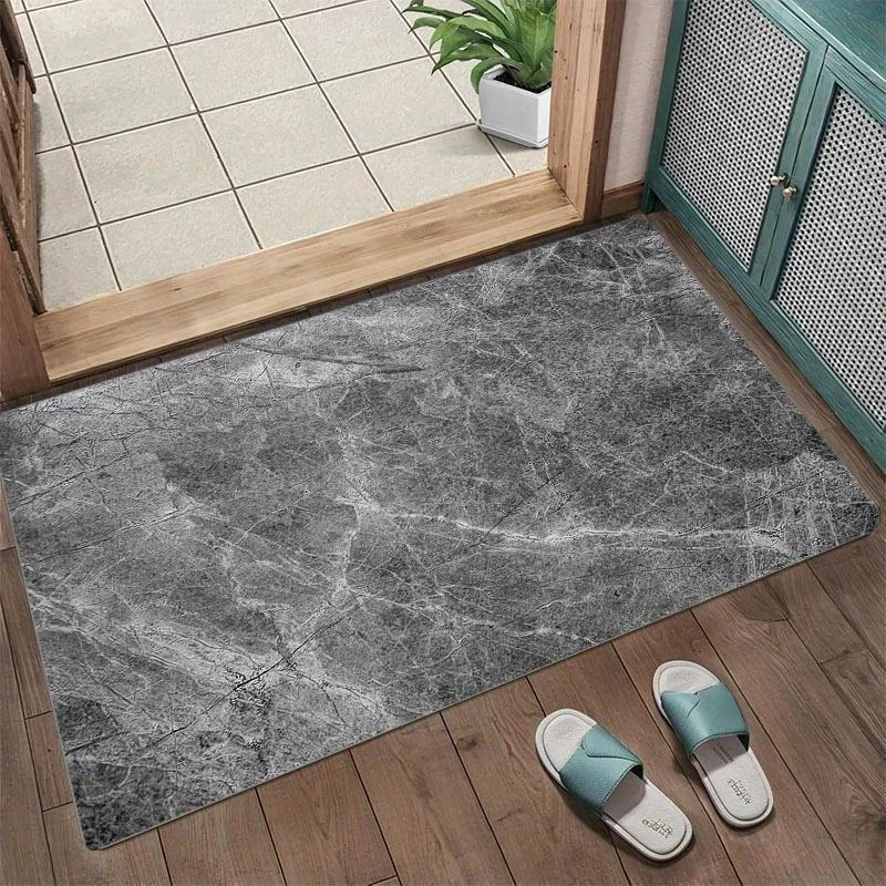 1 Piece Black and White Marble Look Anti-Slip Door Mat - Soft Machine Washable Polyester Mat for Entry, Kitchen, Bathroom