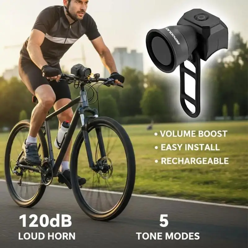 Electric Bicycle Horn 120DB Super Loud Sound IP4 Waterproof Type C Rechargeable For Road Mountain Biking Daily Commute▪ view 3