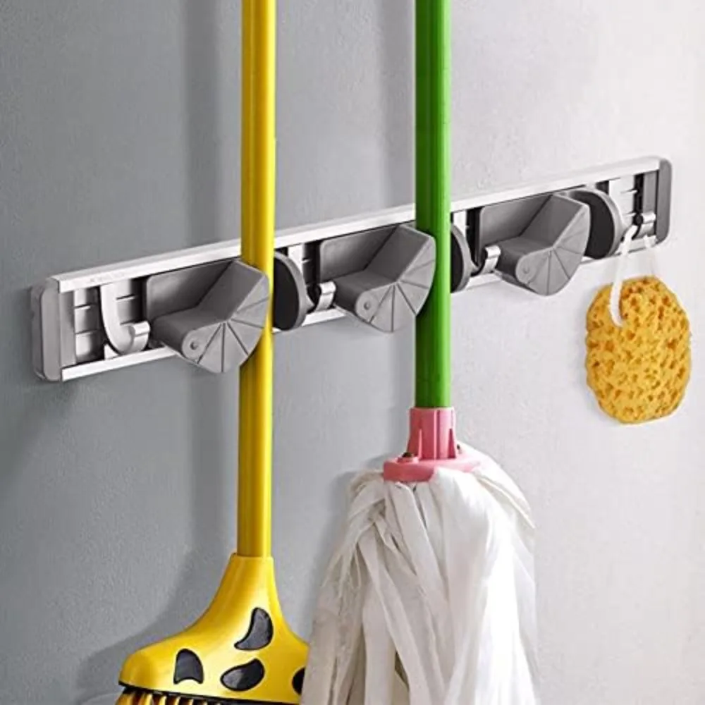 حامل ممسحة ومكنسة مثبت على الحائط من الفولاذ المقاوم للصدأ لحلول تخزين المنزل والفندق #5