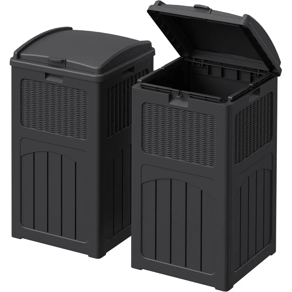 

33 Gallon Dual-Lid Outdoor Trash Bin, Heavy-Duty Waterproof Resin, Ideal for Patio, Pool, Backyard, Deck