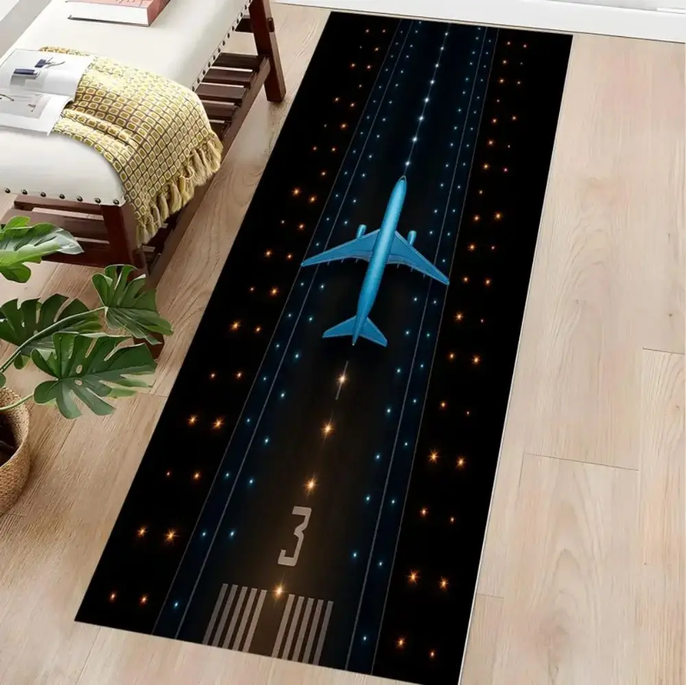 VIKAMA Neon Aircraft Runner Rug Children's Playroom Floor Mat Non-Slip Kitchen Bedroom Hallway Runner Home Decor