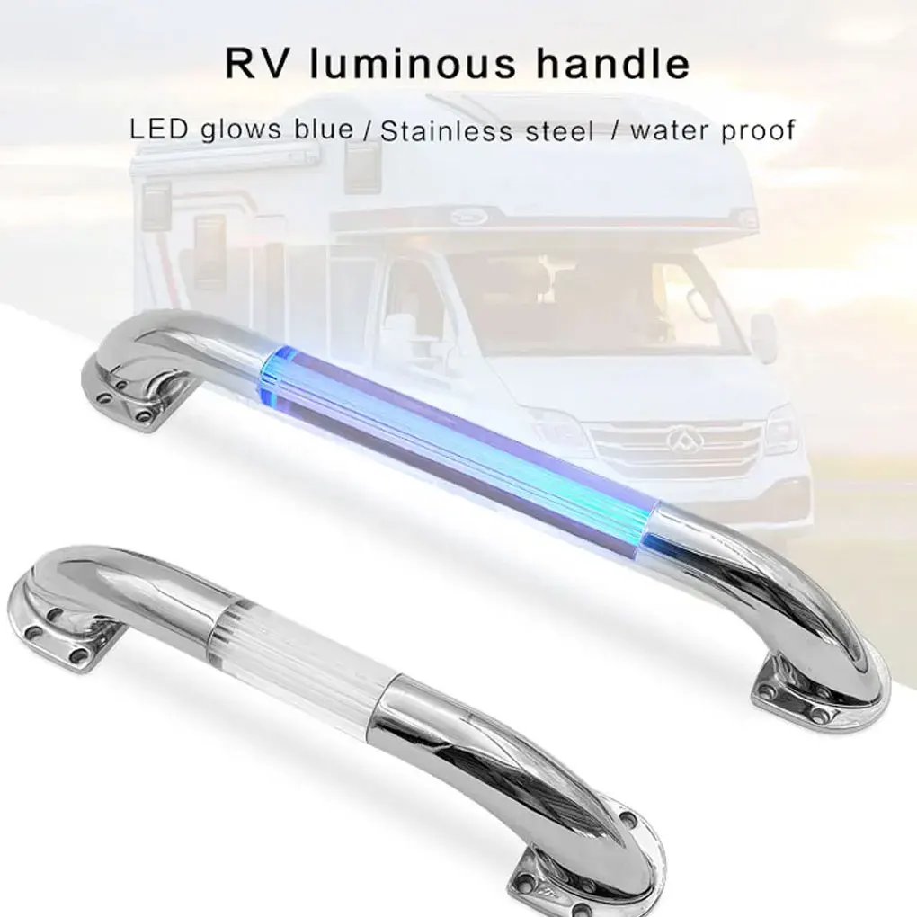 

13/18 Inch RV Entry Door Grab Bar Oxidation Resistant Easy Install 12V LED Grip Light RV Grip Assist Handle for Trailer Yacht