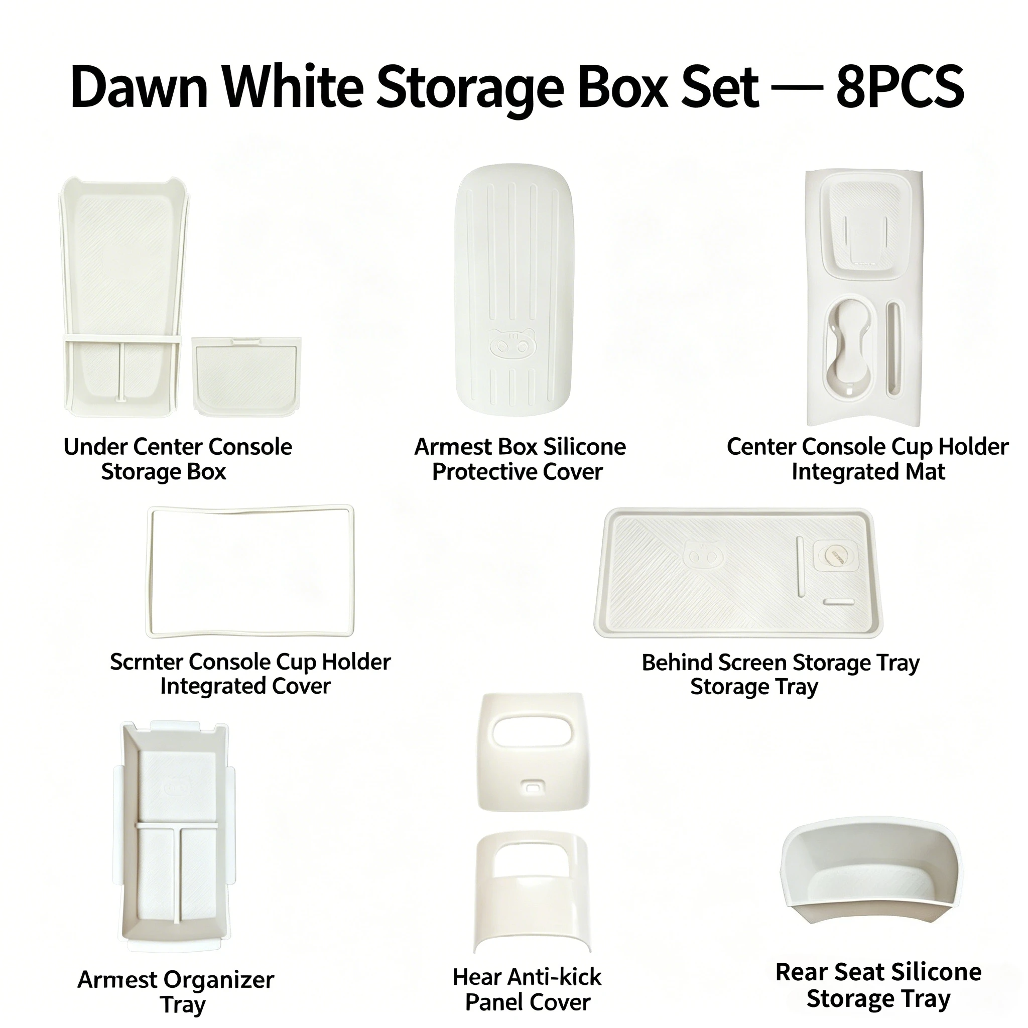 For ORA 5 2026 GWM Car Central Control Button Silicone Pad Armrest Box Cover Water Cup Slot Interior Accessories Set White Grey