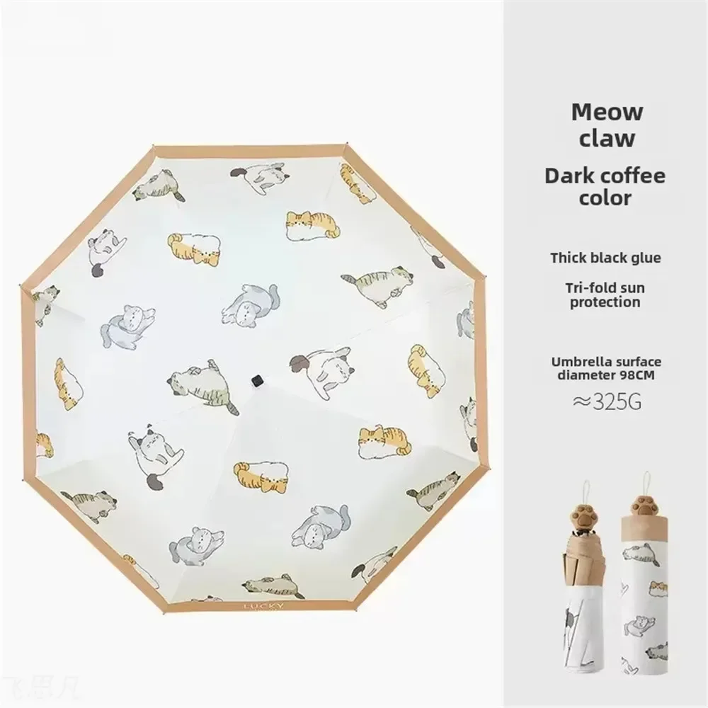 Parapluie à poignée griffe de chat mignon pour femme et fille, parasol UV pour le soleil et la pluie, cadeau