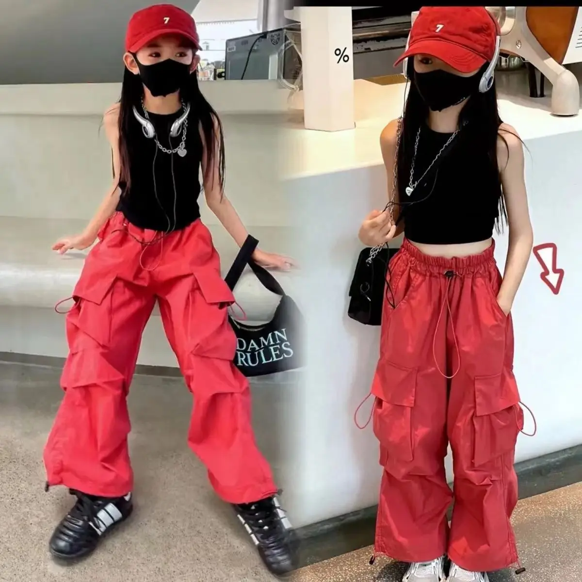 5-14Year Kids Hip Hop Joggers Pants Girls Cargo Pants Teenage Straight Trousers High Waist Vintage Casual Streetwear Baggy Pants