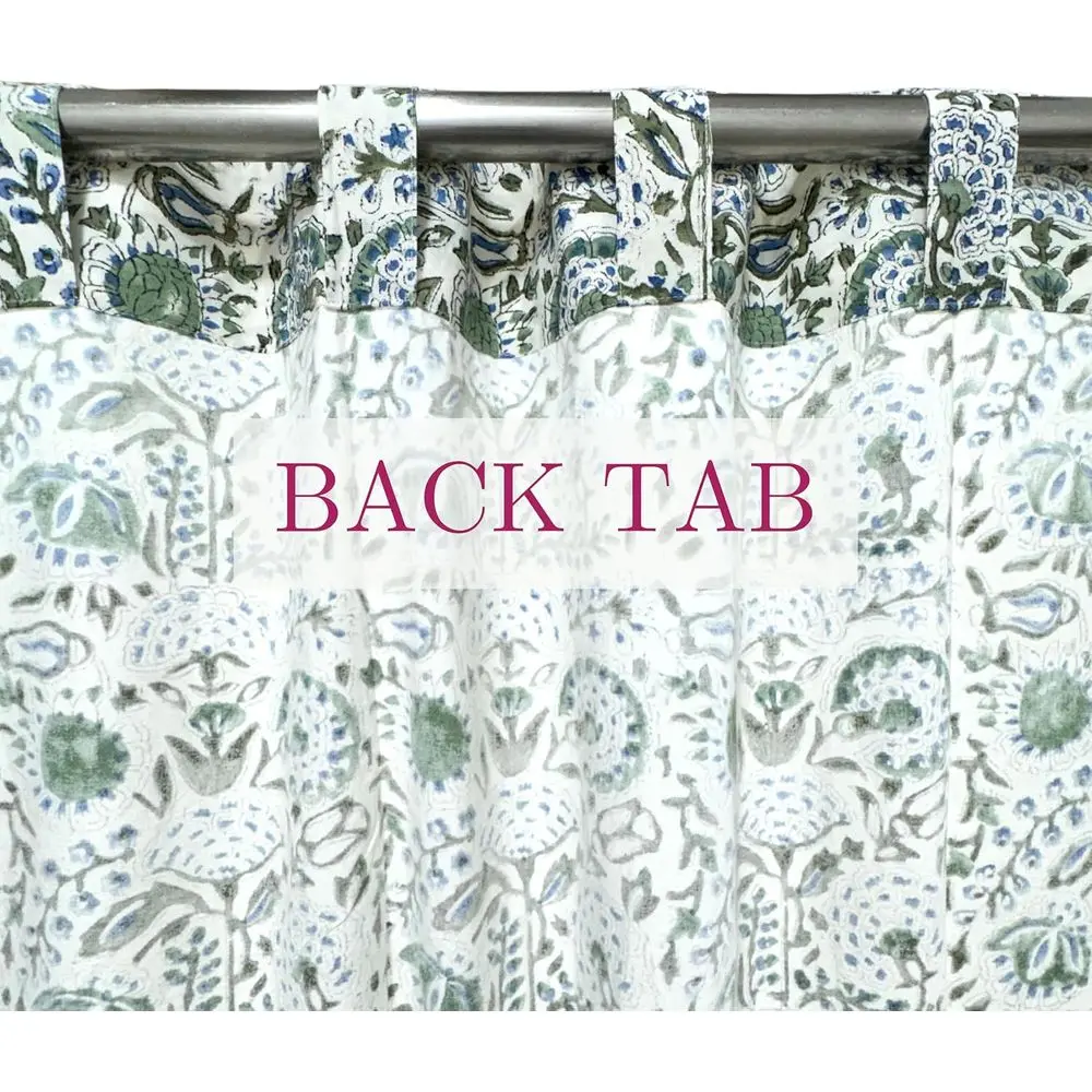 Cotton Block Print Curtains, Rod Pocket & Loop for Easy Hanging, Light Filtering, Boho Style, 60x96, Clover Blue, Set of 1