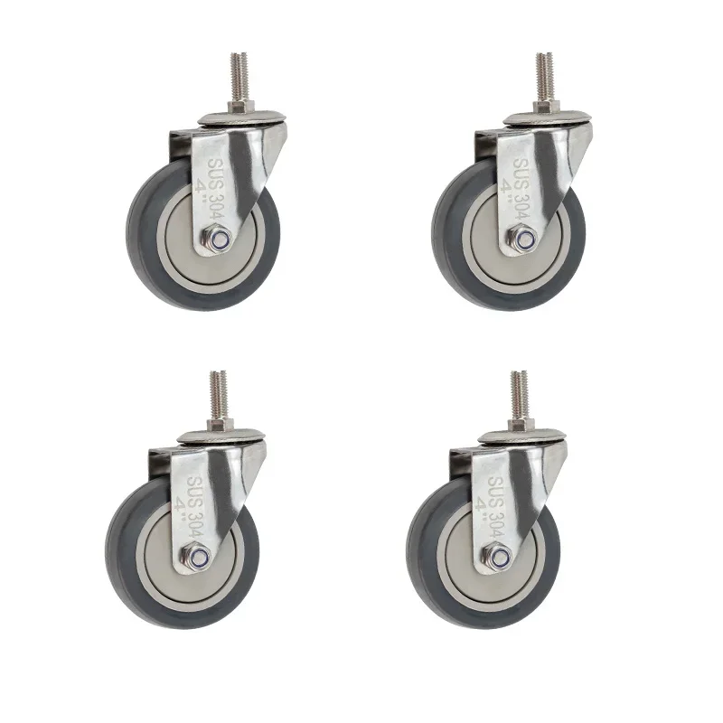 4pieces 3inch medium304 stainless steel TPR  dust-proof Casters with cover mute no rust silent wheel swivel Industrial casters