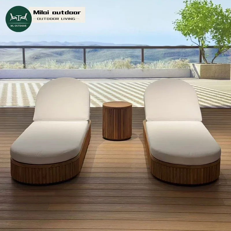 Modern Design Swimming Pool Sun Lounger Chair Teak Wood Outdoor Lounger Garden Sunbed