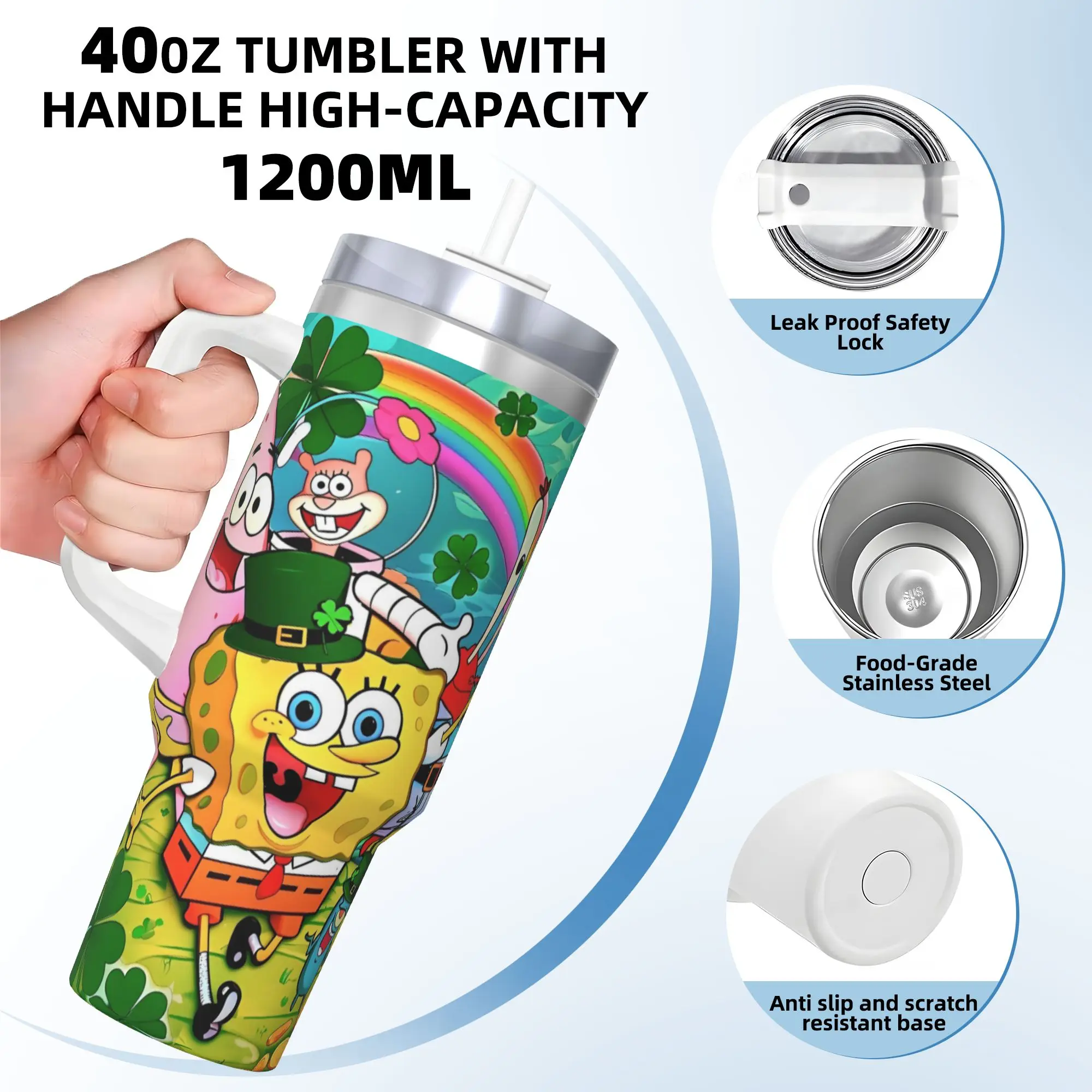 3D Funny SpongeBobs Tumbler  Cold and Hot Water Bottle Heat Preservation Stainless Steel Thermal Cups Custom Travel Mugs Cup