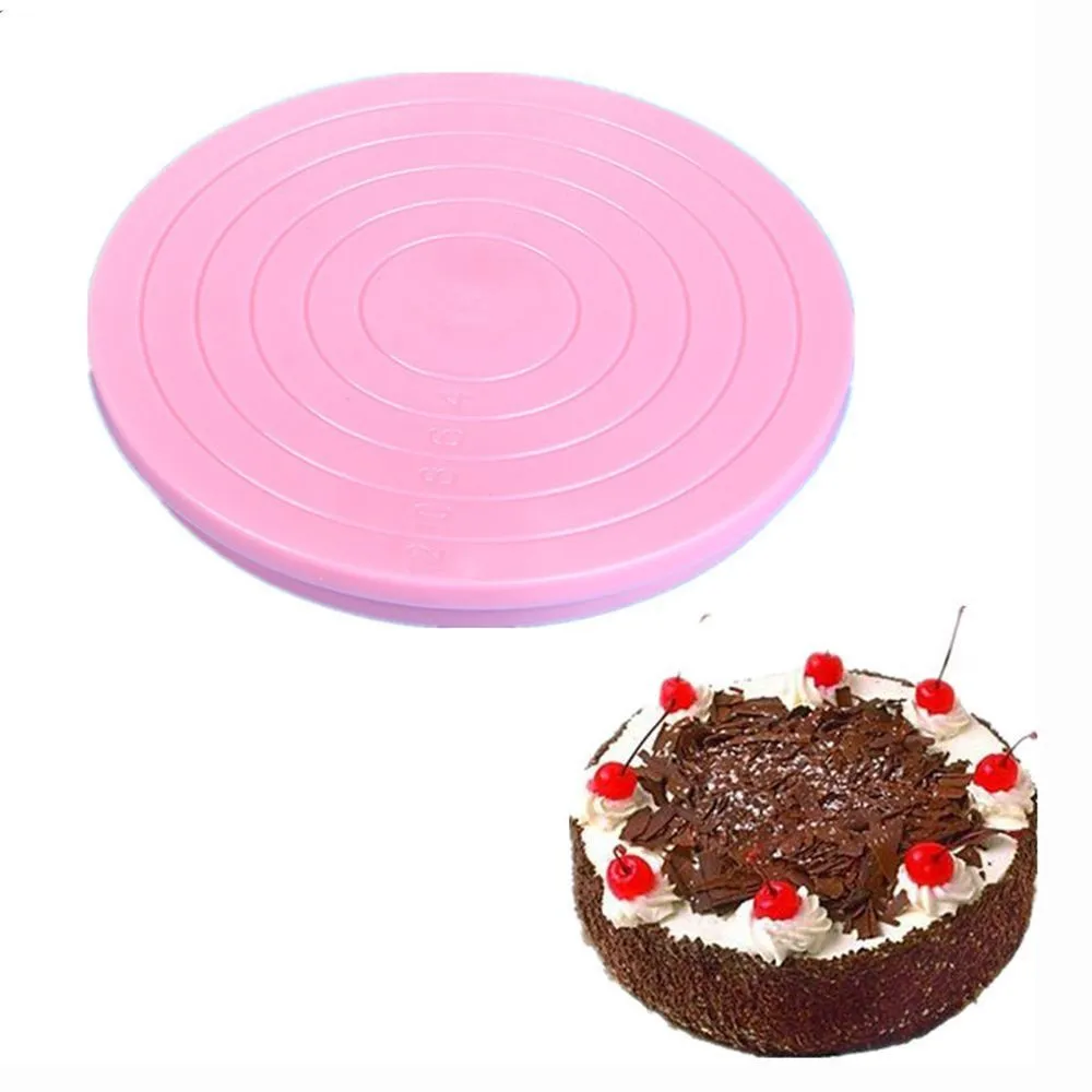 Round 14 CM Cake Turntable Plastic Pink Rotating Stand Plate Baking Revolving Decoration Platform