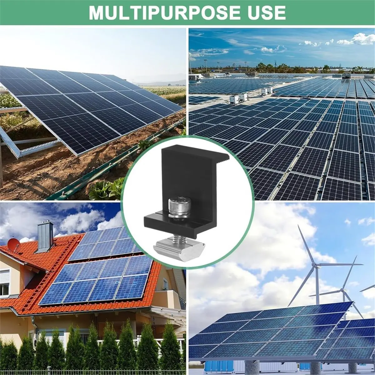 Budget-Friendly-Pack of 8 Solar Module Clamps,Aluminium PV Module End Clamps,for Solar Panel, Solar Fixings for Roofs, Walls, Bo