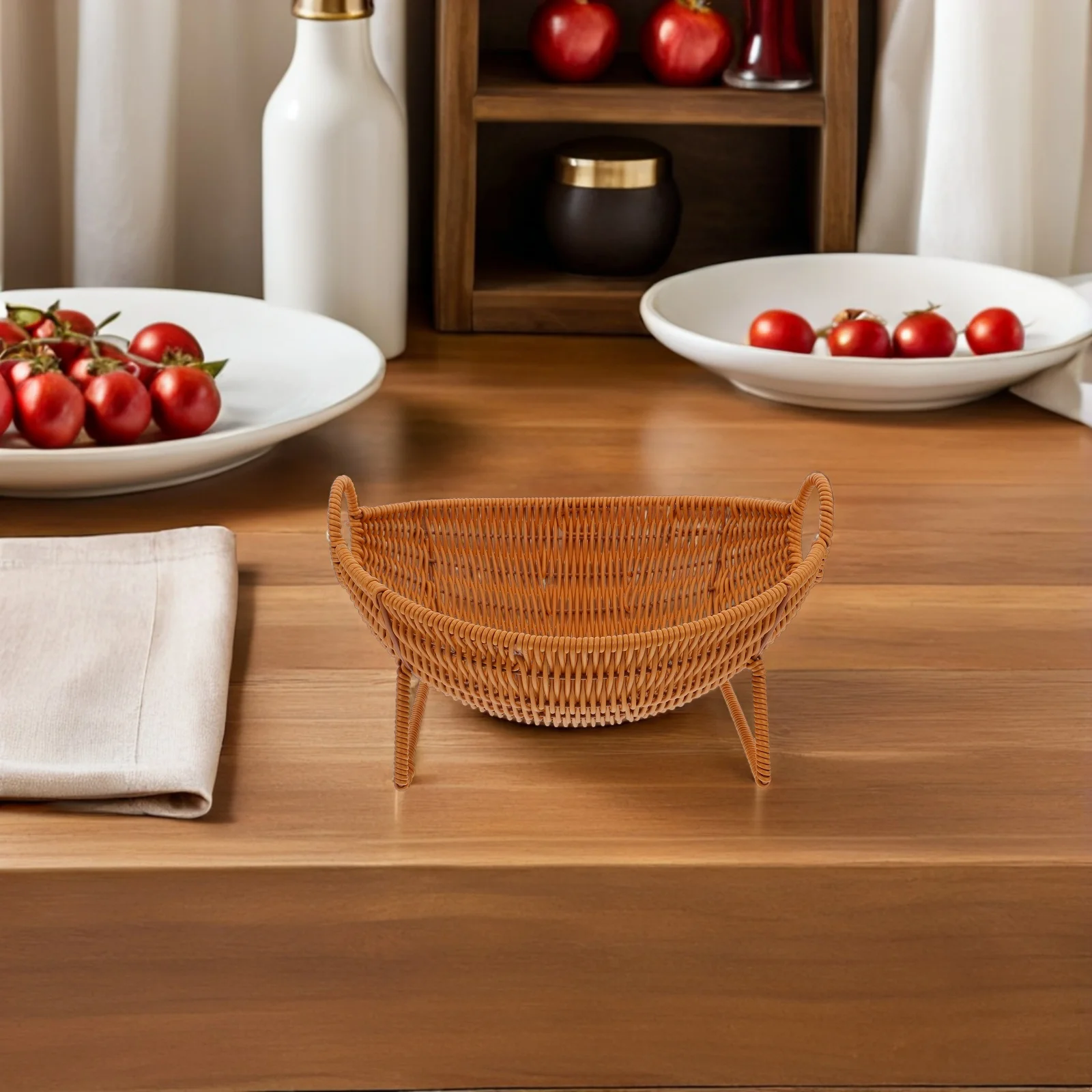 

Imitation Rattan Mini Basket Hand Woven Fruit Storage Decorative Snack Organizer for Kitchen Tabletop Countertop Display Serving