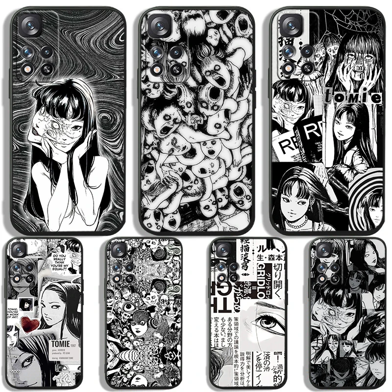 Tomie Kawakami Anime For Redmi Note 13 12 Turbo 11T 11P 11E 11S 10T 10S 10 9 Pro Plus Max Silicone Black Phone Case