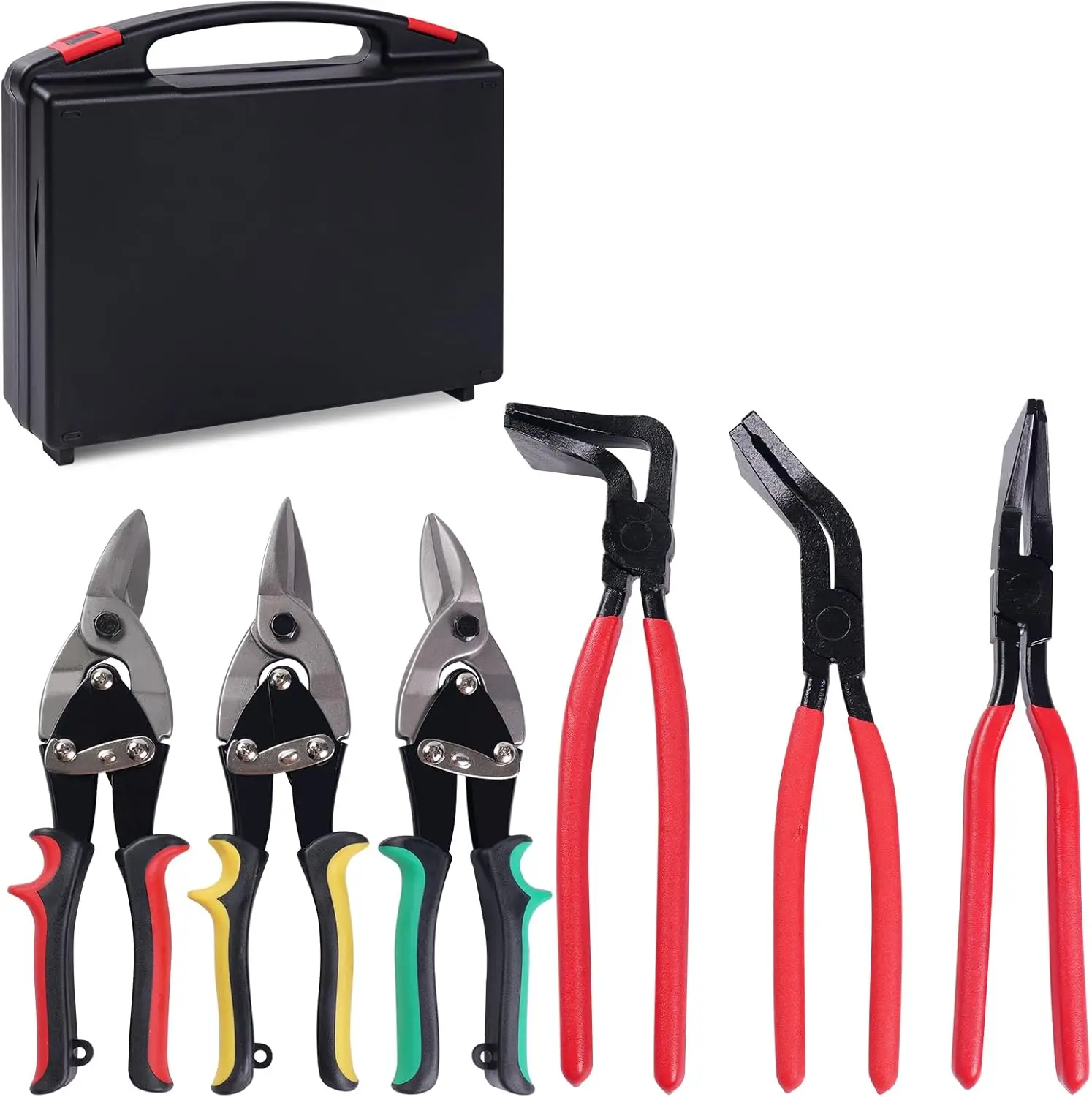 Set di strumenti metallici da 6 pezzi: sigillatrici manuali, cesoie per stagno, pinze piegatubi per HVAC, coperture, lavori di condutture e fabbricazione di metalli – con contenitore