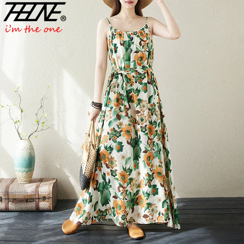 Nuova estate vestito indiano abbigliamento donna Ropa De Muje Boho con cintura lungo Vintage cinturino coreano moda Casual abito floreale bohémien