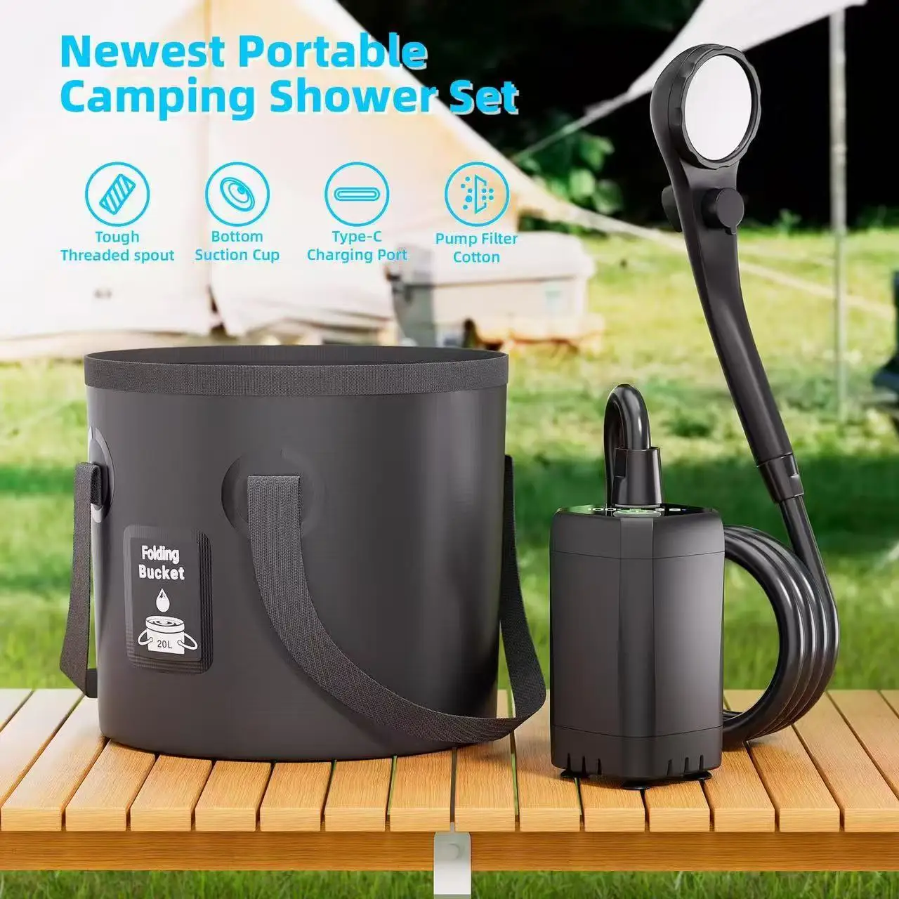 

Portable Electric Outdoor Shower Camping Shower Head Rechargeable Water Pump for Car Washing Pet Bathing Hiking Travel