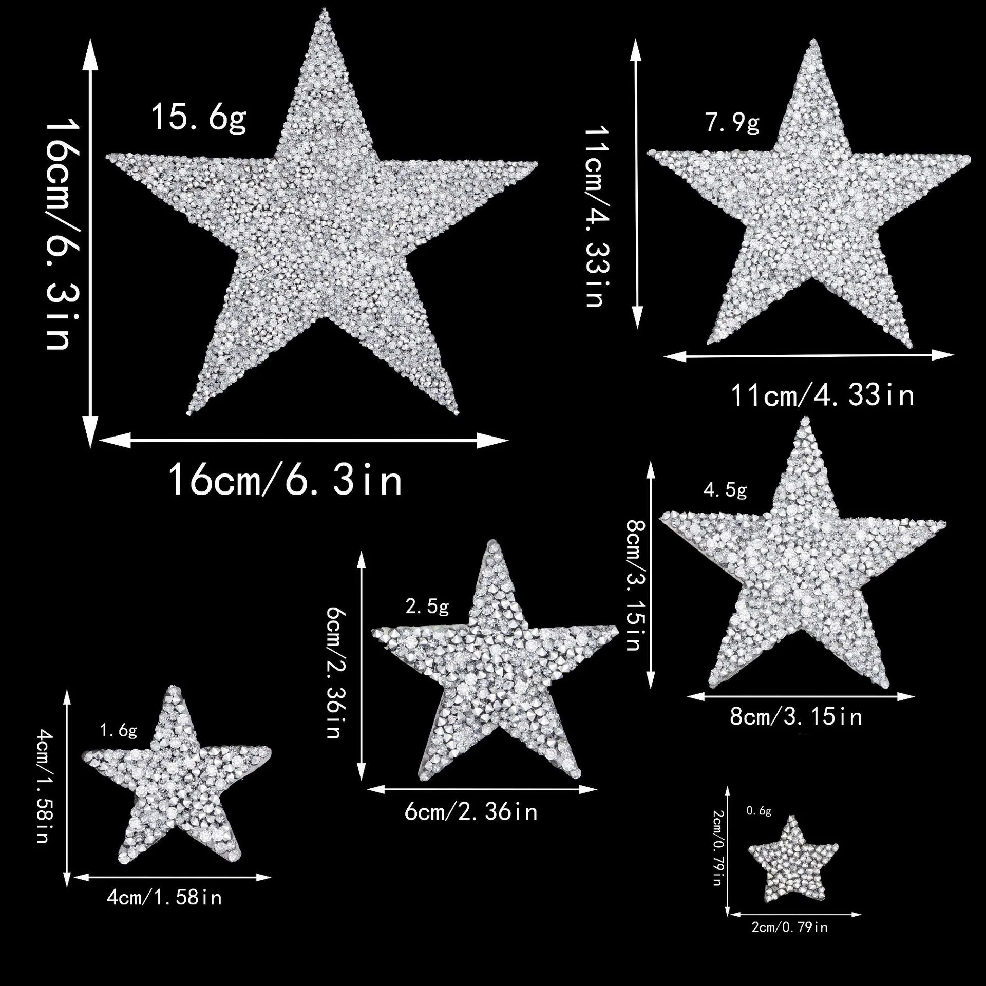 New Self-adhesive 2/4/16cm Star Rhinestone Patches for Clothing Iron on Clothes Paste for Shoe Star Hotfix Sticker Fusible Patch