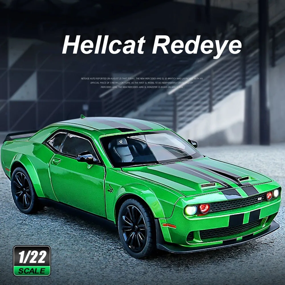 

1/22 Hellcat Redeye Car Model Toys Diecast Alloy Sports Cars 4 Doors Opened Rubber Tire Sound Light Pull Back Toy Gifts for Kids