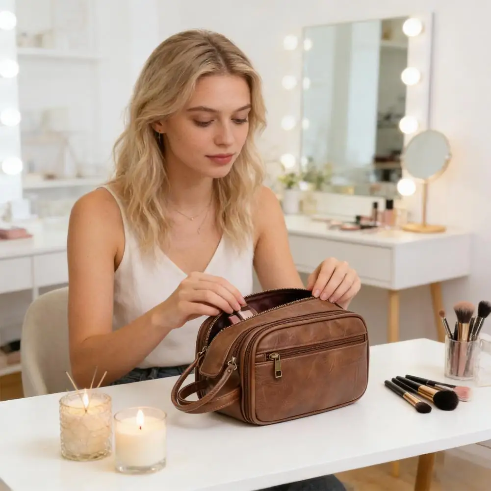 

Дорожная косметичка из искусственной кожи, водонепроницаемая сумка для туалетных принадлежностей, набор для бритья, водонепроницаемый органайзер для ванной комнаты для мужчин